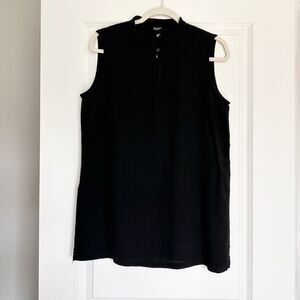 Eileen Fisher Petite Large Black Sleeveless Linen Blend Tunic Top Minimalist
